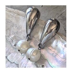 Sterling Silver Teardrop Baroque Freshwater Pearl Drop Earrings 925 Modernist